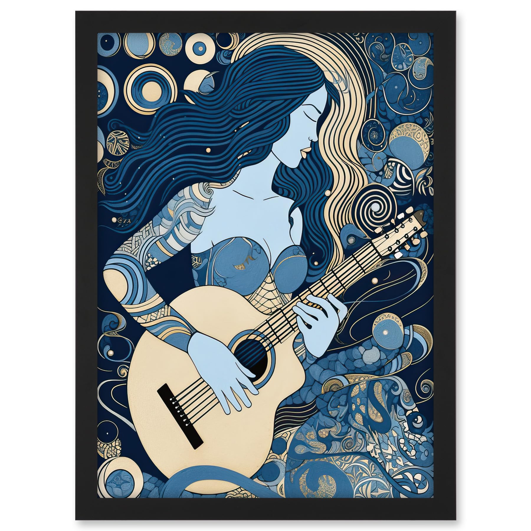 Artery8 Woman with Sleeve Tattoo Playing Guitar Music Artwork Framed A3 Wall Art Print