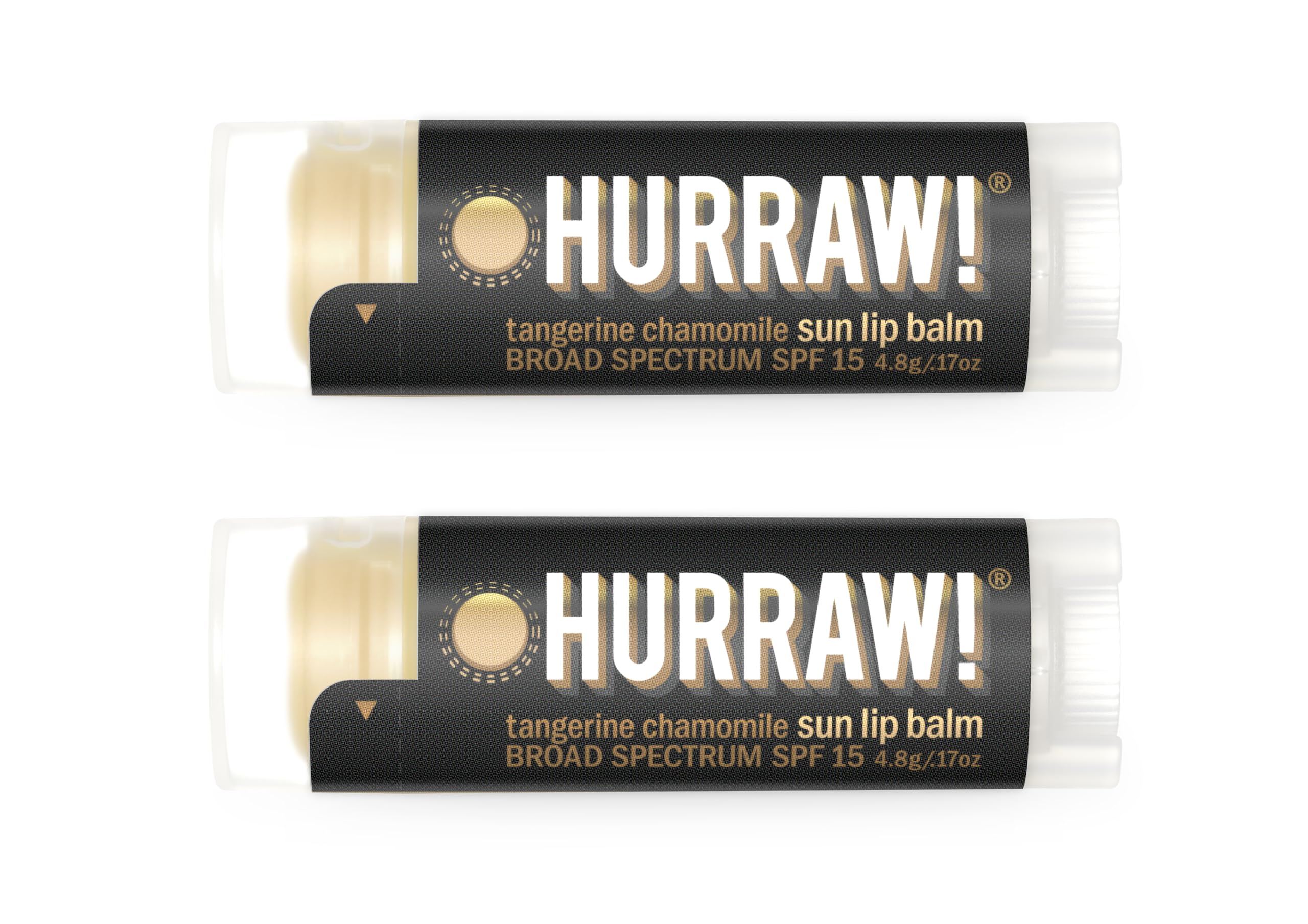 Hurraw! Sun Lip Balm (Zinc Oxide Protection, Broad Spectrum SPF 15, Tangerine, Chamomile), 2 Pack: Organic, Certified Vegan, Gluten Free. Non-GMO, All-Natural. Bee, Shea, Soy & Palm Free. Made in USA