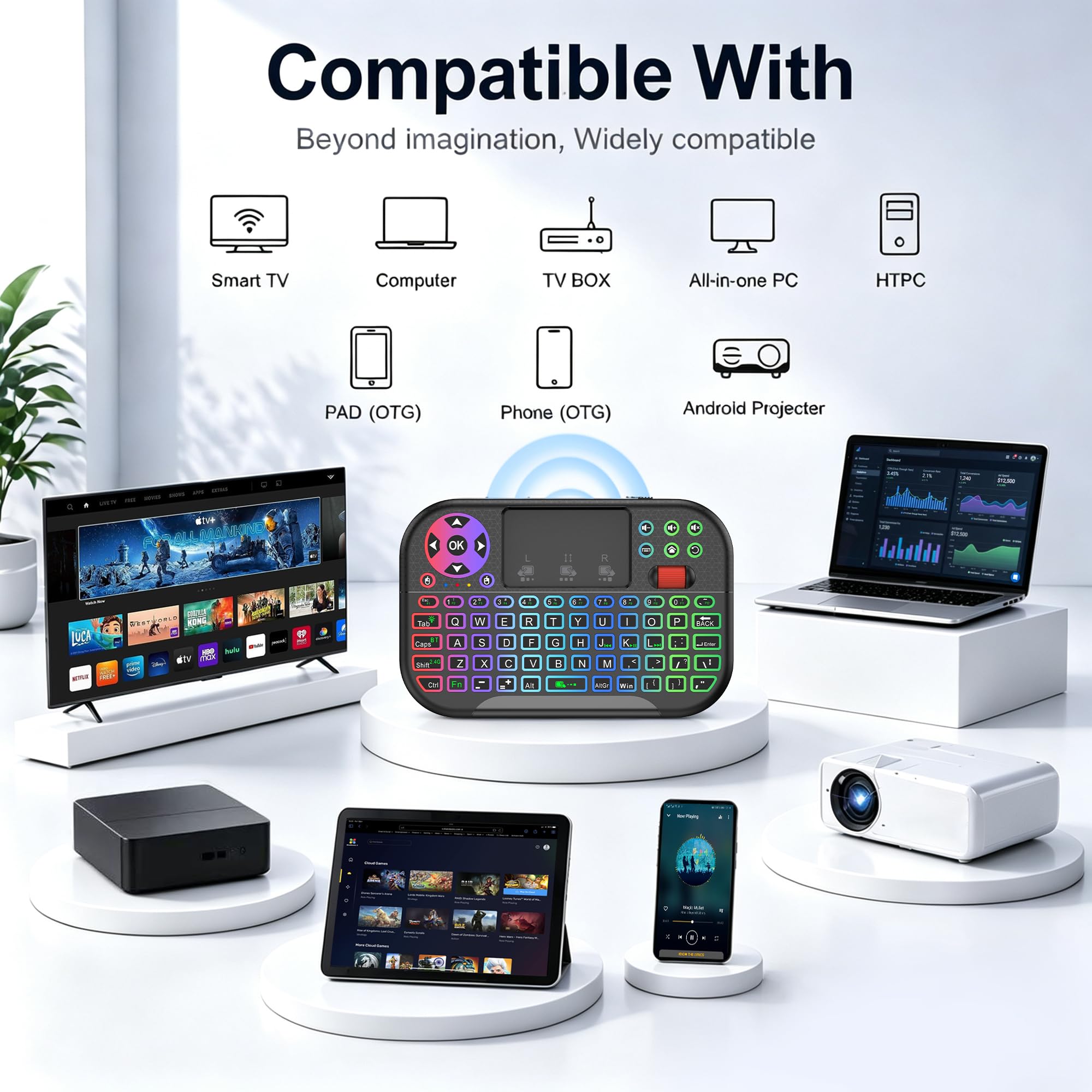 M2 Mini Clavier sans fil Bluetooth 2,4G rétroéclairé pavé tactile TV