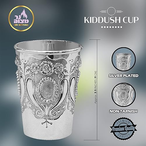 Miniatura 9 de Ner Mitzvah Kiddush Taza y bandeja  Taza de vino niquelada de alta calidad  Para Shabat y Havdalah  Judaica Shabbos y regalo de vacaciones