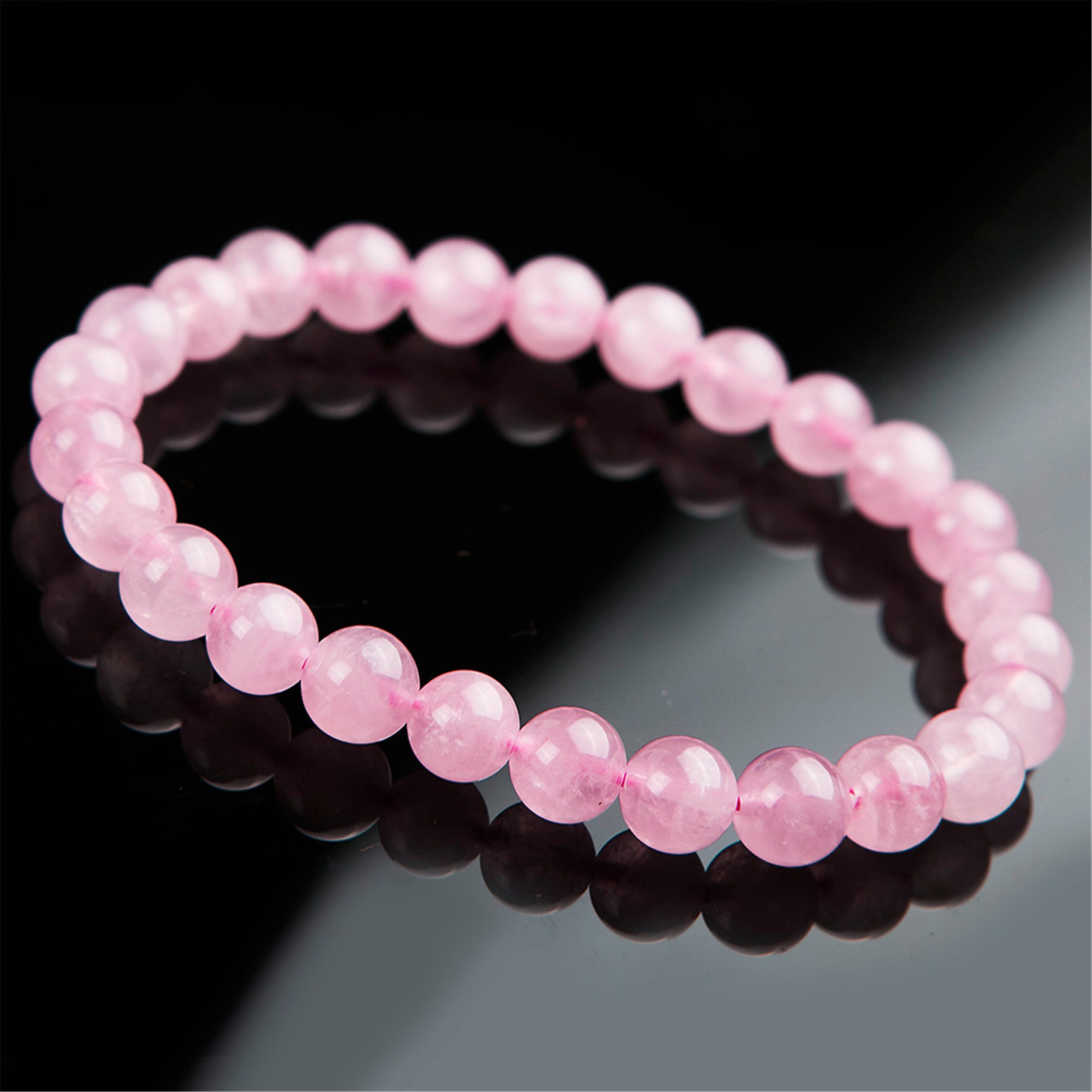 Pulsera elástica de cuentas redondas de cristal de cuarzo rosa Natural rosa auténtico de 7mm para mujer