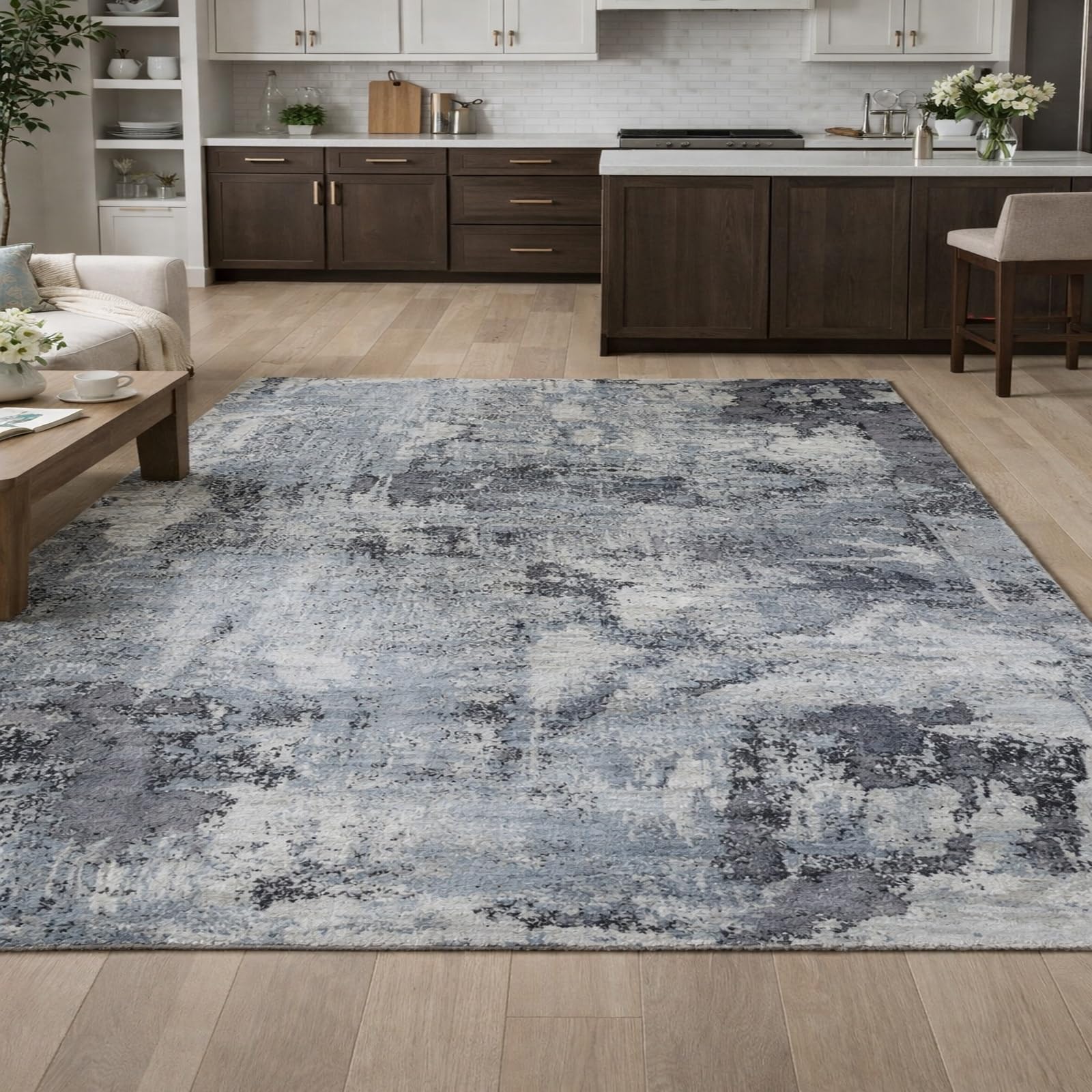 Tapis de salon poils ras 120 x 200 cm facile à nettoyer gris