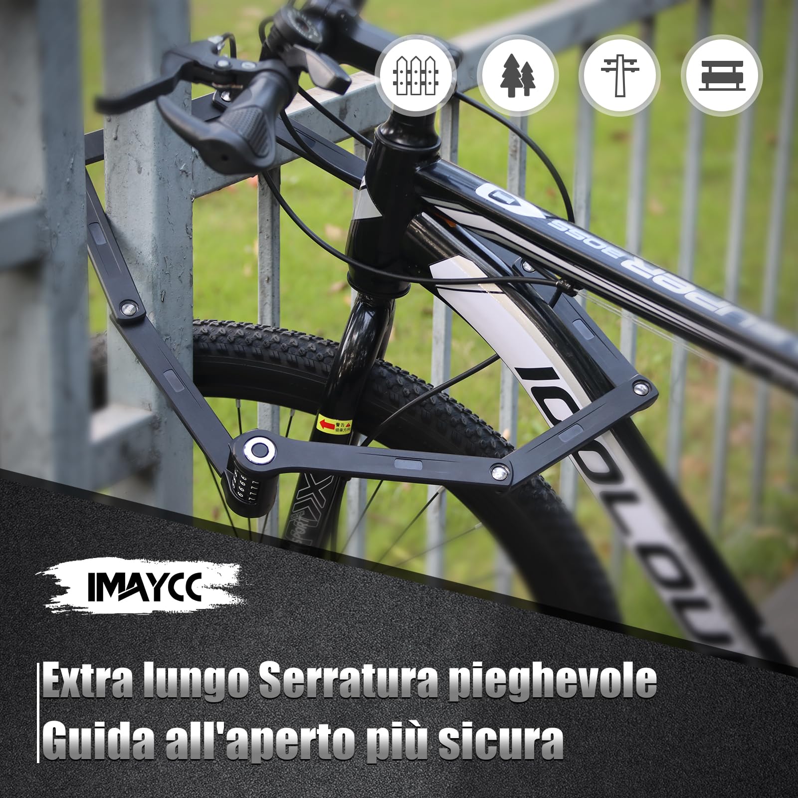 IMAYCC Lucchetto Combinazione Bici Pieghevole, 120CM Lucchetto Bicicletta, Portabilità Lucchetto Pieghevole, Protezione Antifurto Extra Alta per E-bike, Bici da Strada, Moto, MTB in Nero, Ecc.
