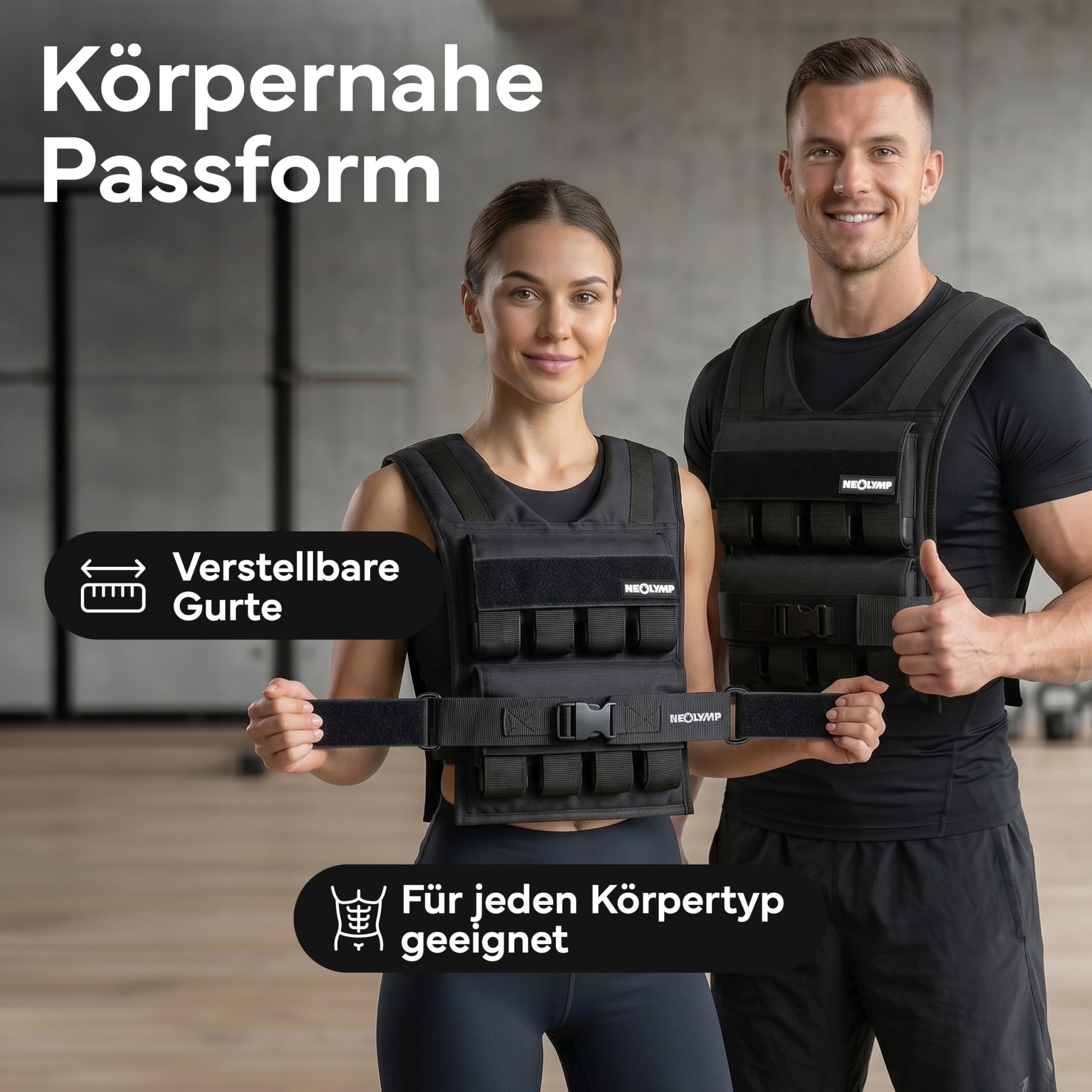 NEOLYMP Gewichtsweste 20kg – 16 Metallblöcke à 1,2kg – Stufenlos verstellbar bis 20 kg– Kein Verrutschen – Calisthenics Equipment & Krafttraining - Weight Vest – Plattenträger Weste Herren Damen