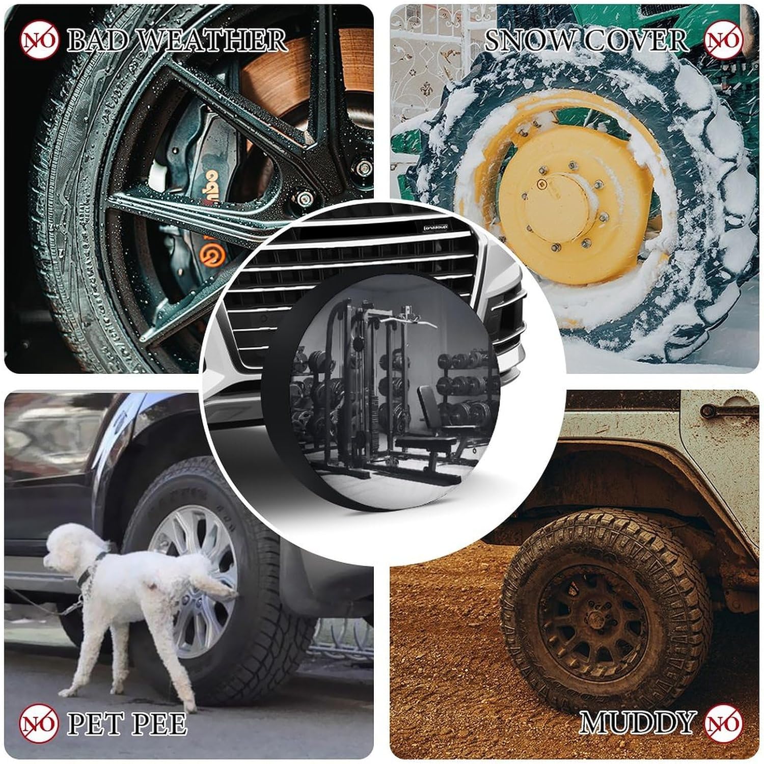 Silver-Coated Oxford Tire Covers Gym Equipment Printed for 24-36 Inch Tires, Waterproof UV Protection, Universal Fit for Truck RV SUV Trailer (Unique Patterns)