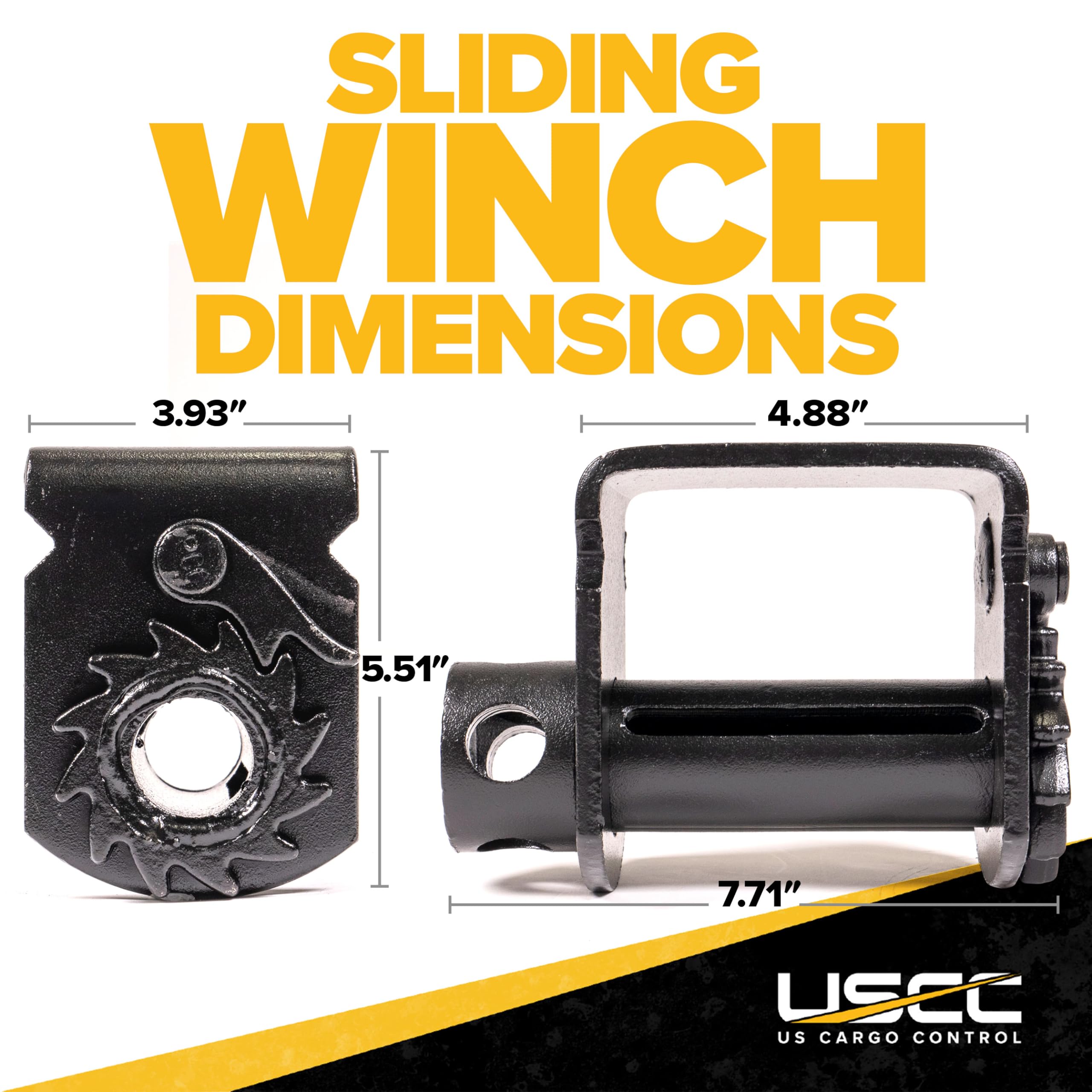US Cargo Control Low Profile Sliding Winch for Flatbed Trailer (5-Pack), 4 Inch Tie-Down Winch Holds Up 15 Feet of 4 Inch Webbing, Fits Sliding C-Track, 5,500 LBS Working Load Limit