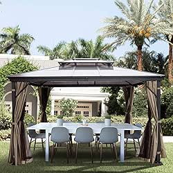 Happybuy Polycarbonate Hardtop Roof Gazebo 10' x 10' with Netting