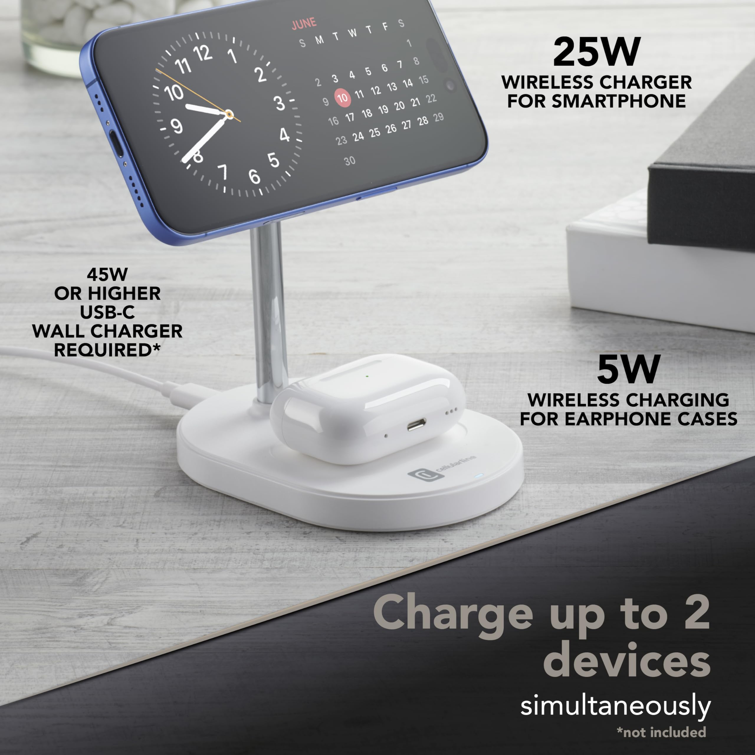 Cellularline MAG Duo Magnetisches Wireless-Ladegerät – 25W 2-IN-1 Kabellose Ladestation – Zertifiziert mit Qi2.2-Technologie, Weiß