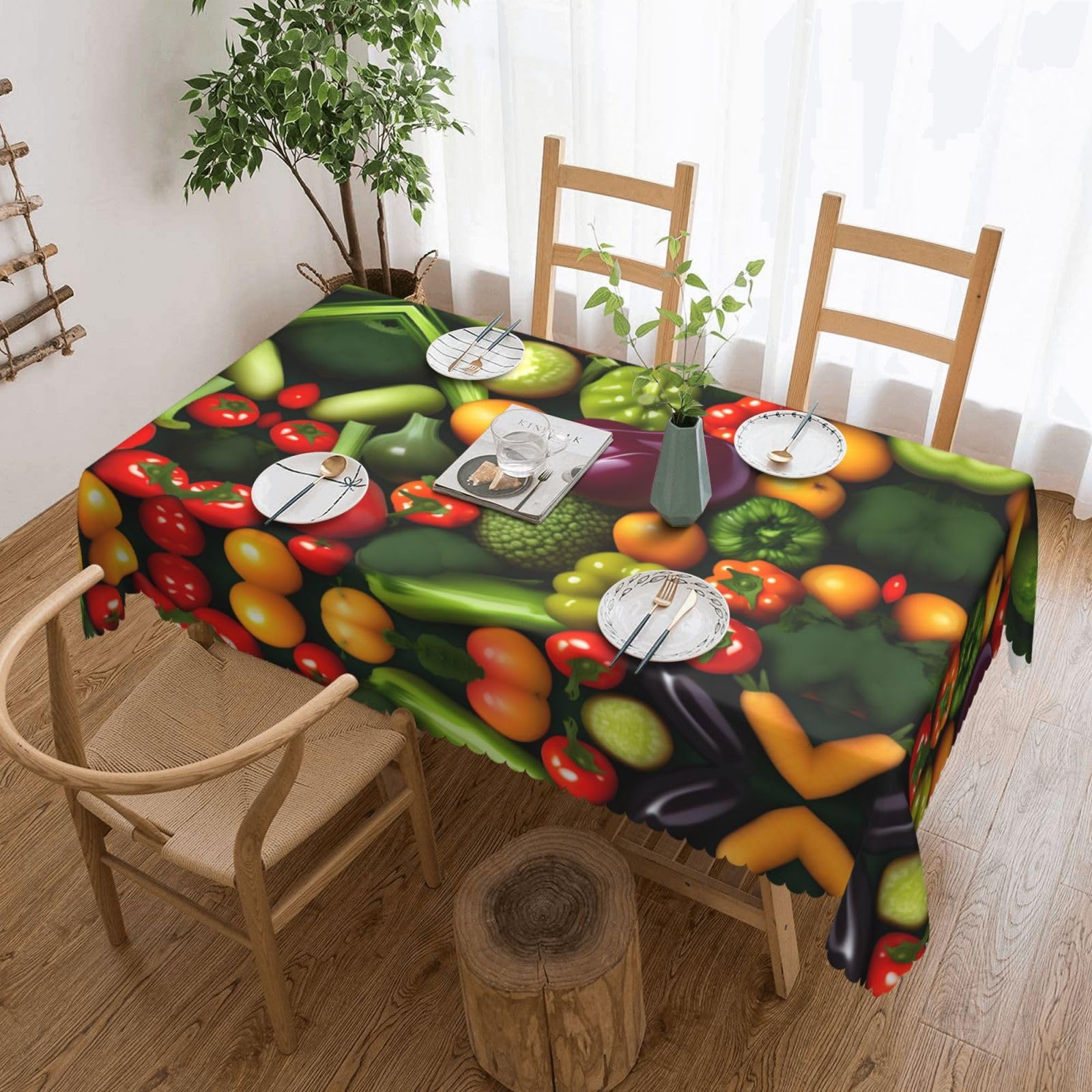 HLBSDM Vegetable Fruit Print Rectangle Washable Tablecloth Decorative Table Cover for Dining Table Buffet Parties