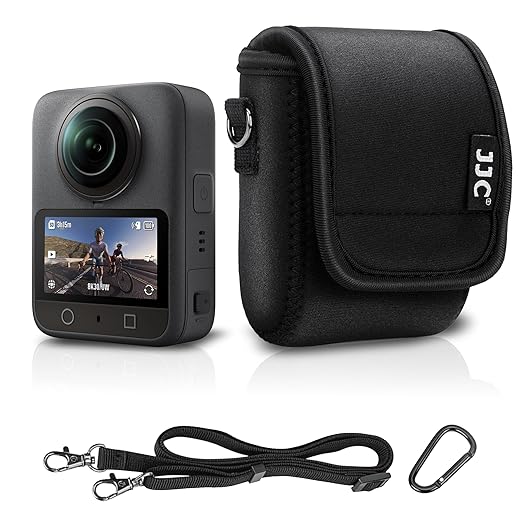 Mini Carrying Case for DJI Osmo 360 Action 5 Pro/4/3 Nano with Shoulder Strap & Carabiner,Neoprene Small Action Camera Bag Pouch for Insta360 Ace Pro/Pro 2 & Hero 13/12/11/10 w/Without Protective Cage