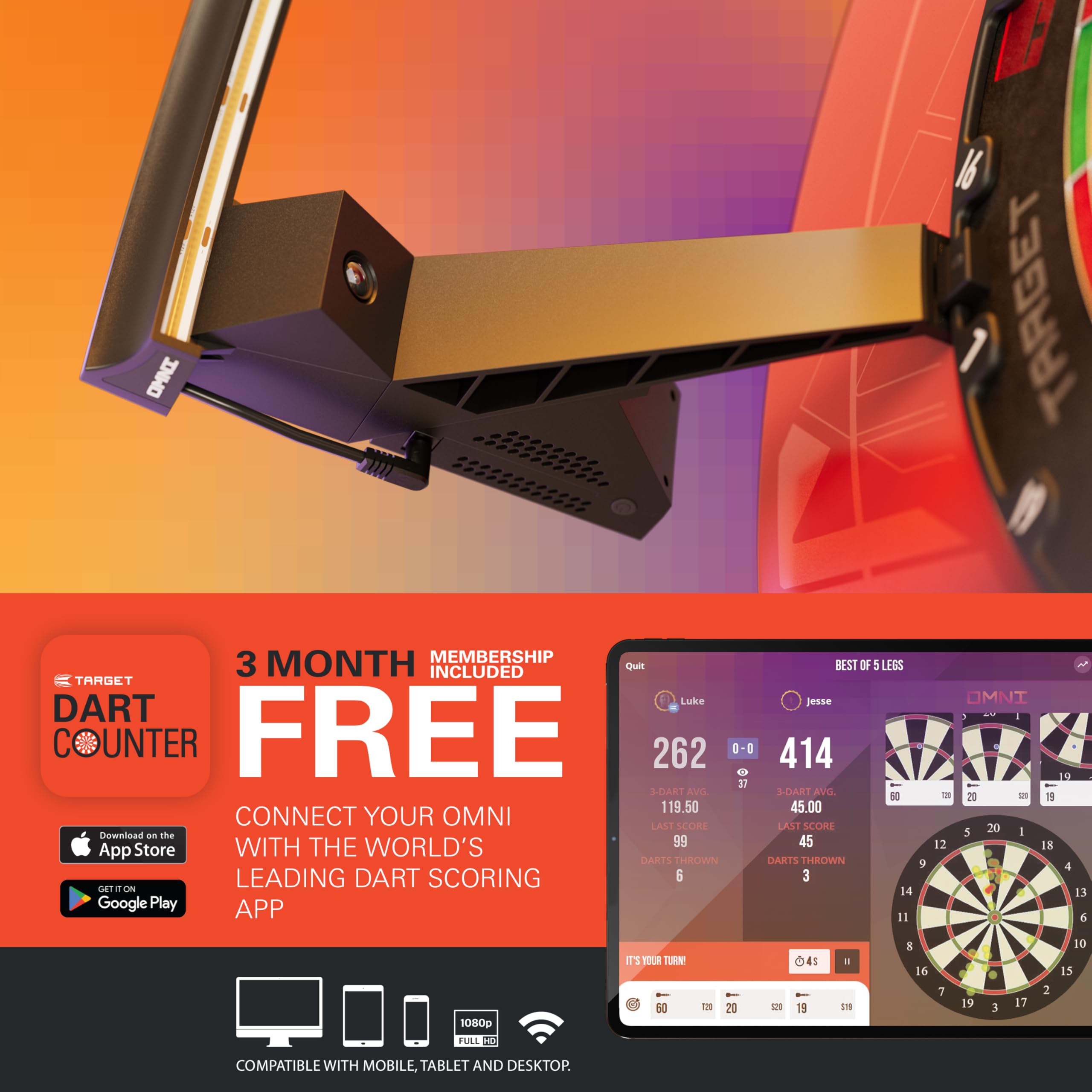 TARGET Darts Omni Dartboard Auto Scoring Ring con Luci LED | Telecamera per il Punteggio Delle Freccette, Sistema di Illuminazione per Freccette Magnetiche | Pacchetto Ultimate per La Casa