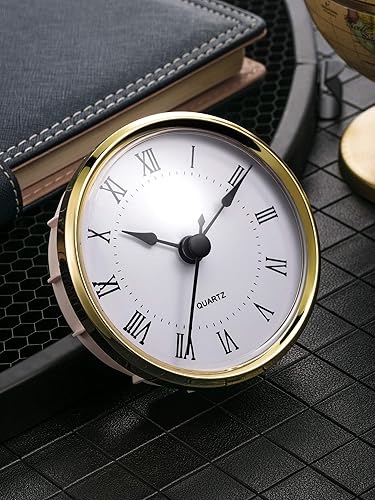 Miniatura 3 de Hicarer Inserto redondo para reloj de 3-1/8 pulgadas (3.150 in) Movimiento de cuarzo con número romano con borde dorado (borde dorado)