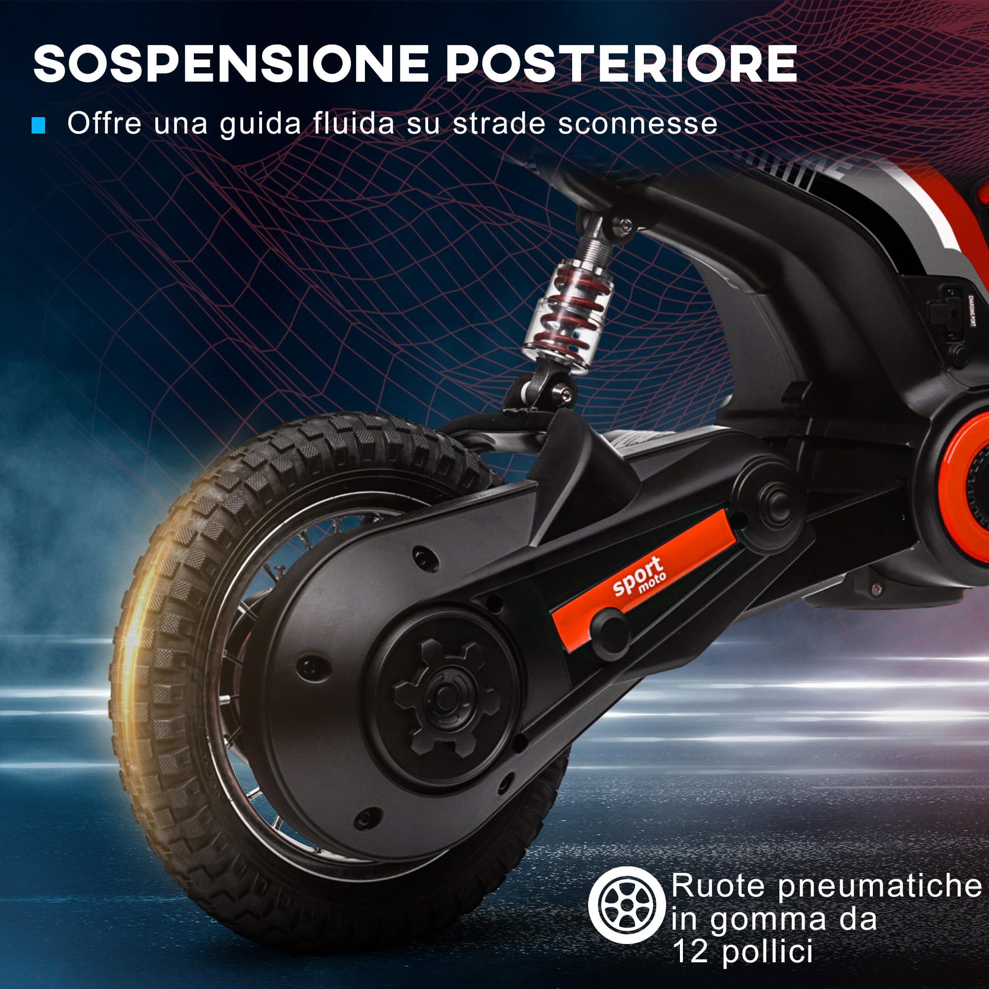 HOMCOM Moto Elettrica Bambini 24V 8-12 Anni Mini Cross con Sospensione Luci Suoni 2 Velocità 8-16km/h Ruote 30.5cm Rosso