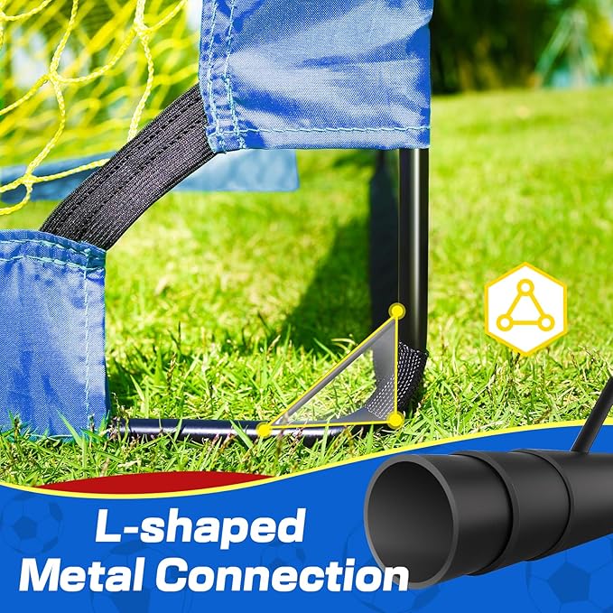 With Dimples Excel Soccer Goals, kids can practice their soccer skills anytime and anywhere. The portable design allows for easy setup and takedown, making it convenient for families on the go. The goals are also adjustable, allowing for different training exercises and game scenarios. Overall, these soccer goals provide a fun and engaging way for kids to improve their soccer abilities while enjoying the game. Description by ChatGPT.