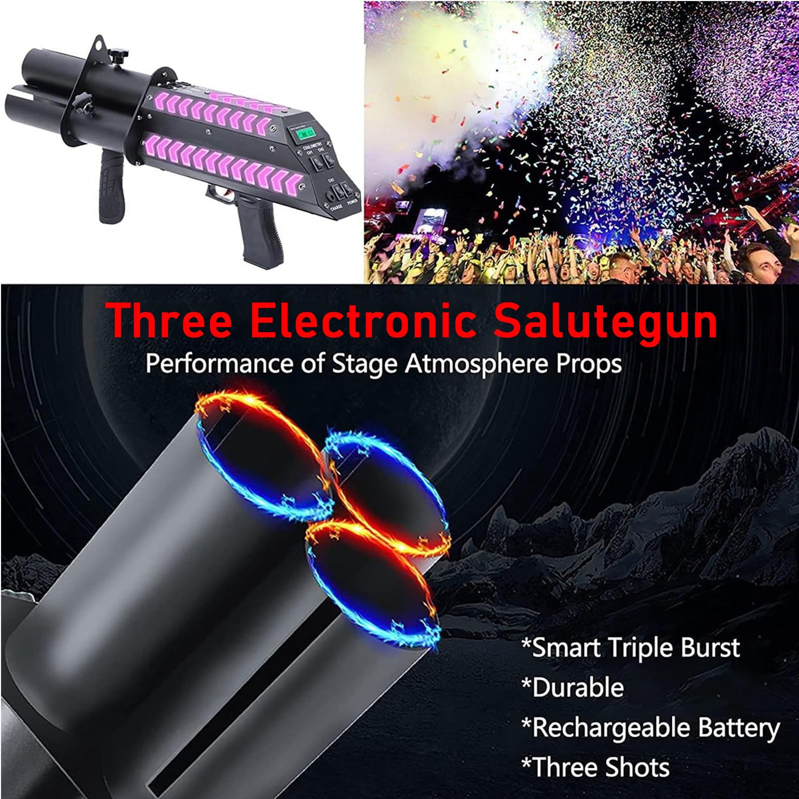 RayGenius Lanceur De Confettis, Feu d'artifice éLectronique avec LumièRes LED, Propulseur D'Ambiance De Feu d'artifice, Distance De Jet 8-10 Cm, Bars, Concerts, Mariages, FêTes