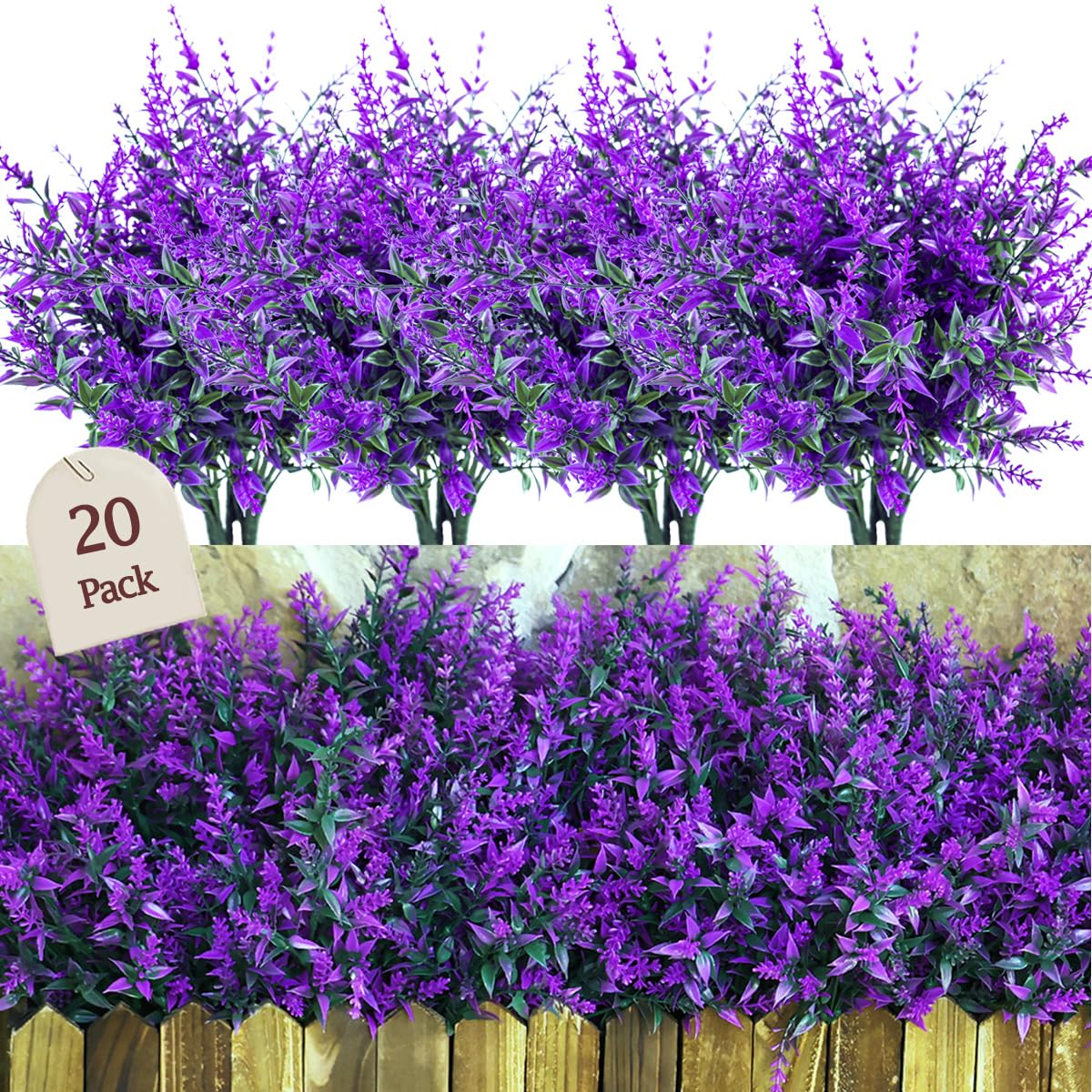 Sredumn 20 Bundles Artificial Flowers, artificial plants outdoor,UV Resistant Plastic Shrub Fake Flowers, for outside garden