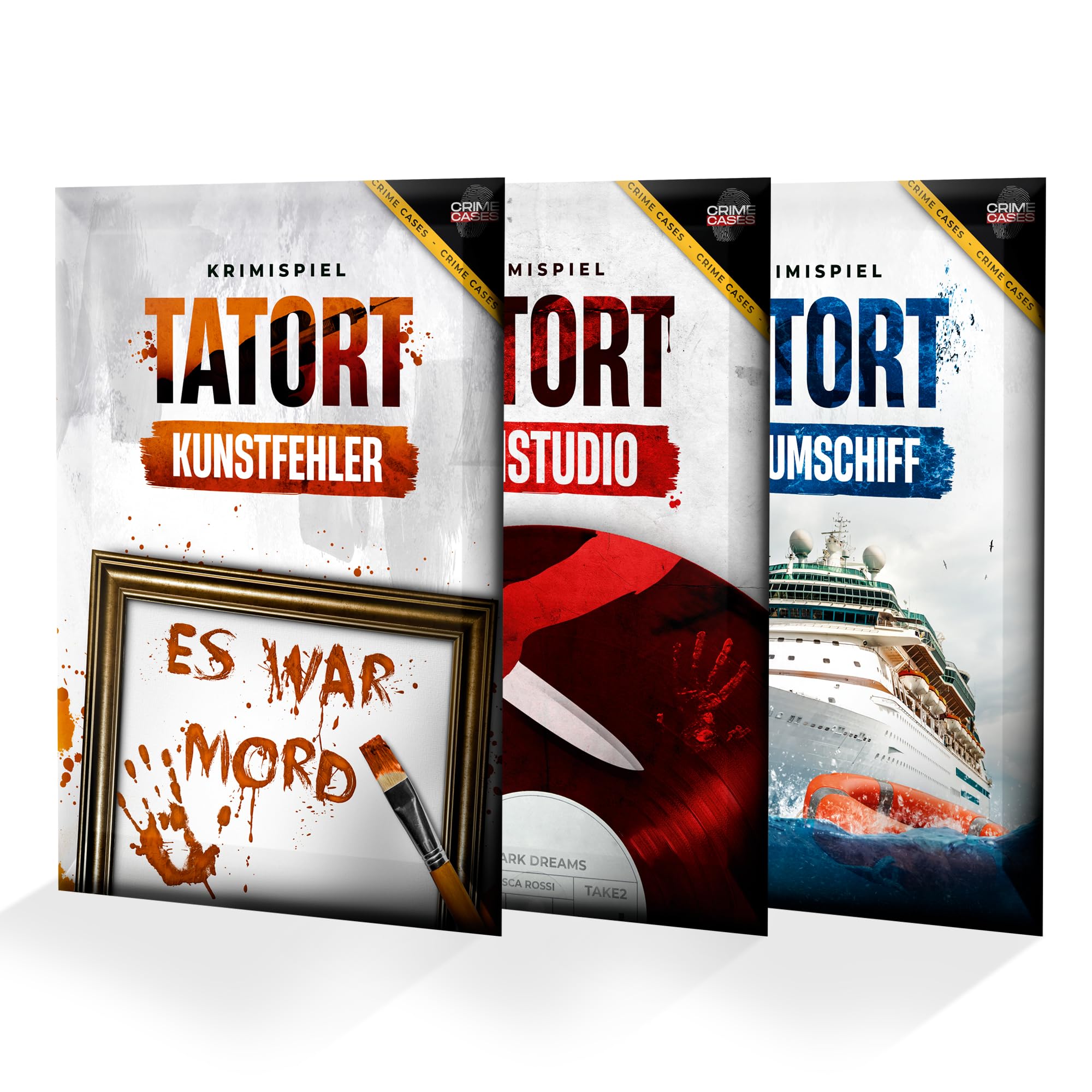 CRIMECASES Krimispiel-Bundle: Tatort Kunstfehler, Tonstudio & Traumschiff | 3 spannende Fälle in einem Set, Cold Case Spiele für Erwachsene, Murder Mystery für 1-6 Personen, Perfekt für Krimiabende