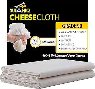 Sufaniq Cheese Cloths, Grade 90 (72 Sq Feet) 100% Pure Cotton Reusable Cheesecloth, Unbleached Ultra Fine Fabric, Cheesecloth for Straining, Premium Butter Muslin Cloth for Straining - 8 Sq Yard