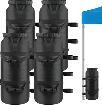 300LBS Canopy Weight Sand Bags Set of 4, No Sand, Black | 1680D Heavy Duty SandBags for Canopy Tent Legs, Pop up Tent Gazebos Weights for Outdoor Patio Umbrellas, Pergolas, Sunshades