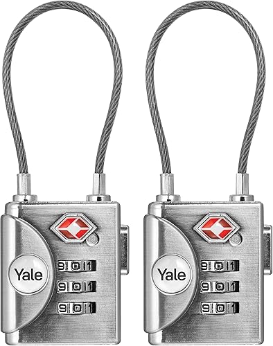 Yale Paquete de 2 cerraduras de equipaje aprobadas por la TSA con combinación para viajes, mochila, maleta y accesorios de acero