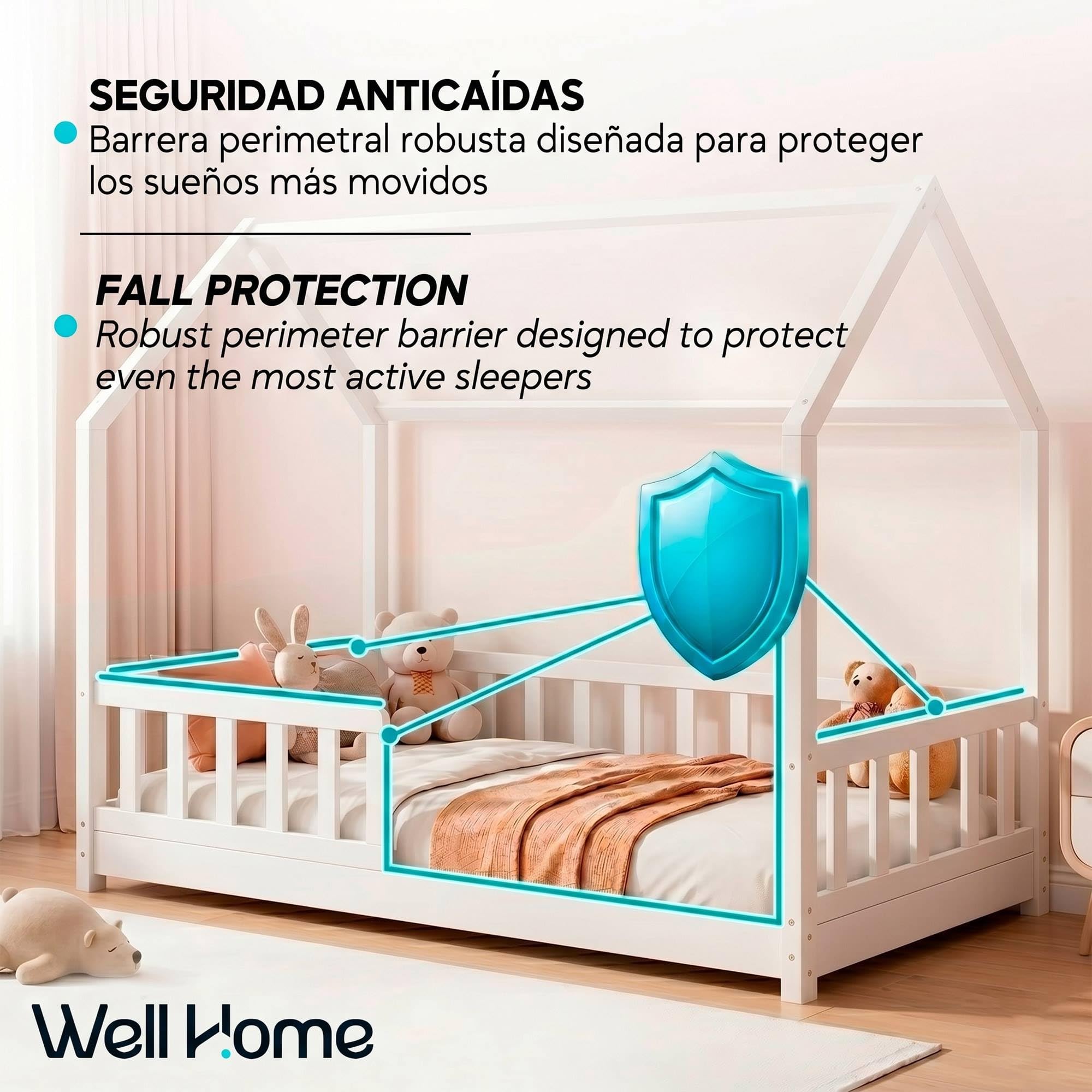 Well Home MOBILIARIO & DECORACIÓN Habitación Infantil: Cama Infantil Modelo cabaña de Pino lacada en Blanco 90x190cm
