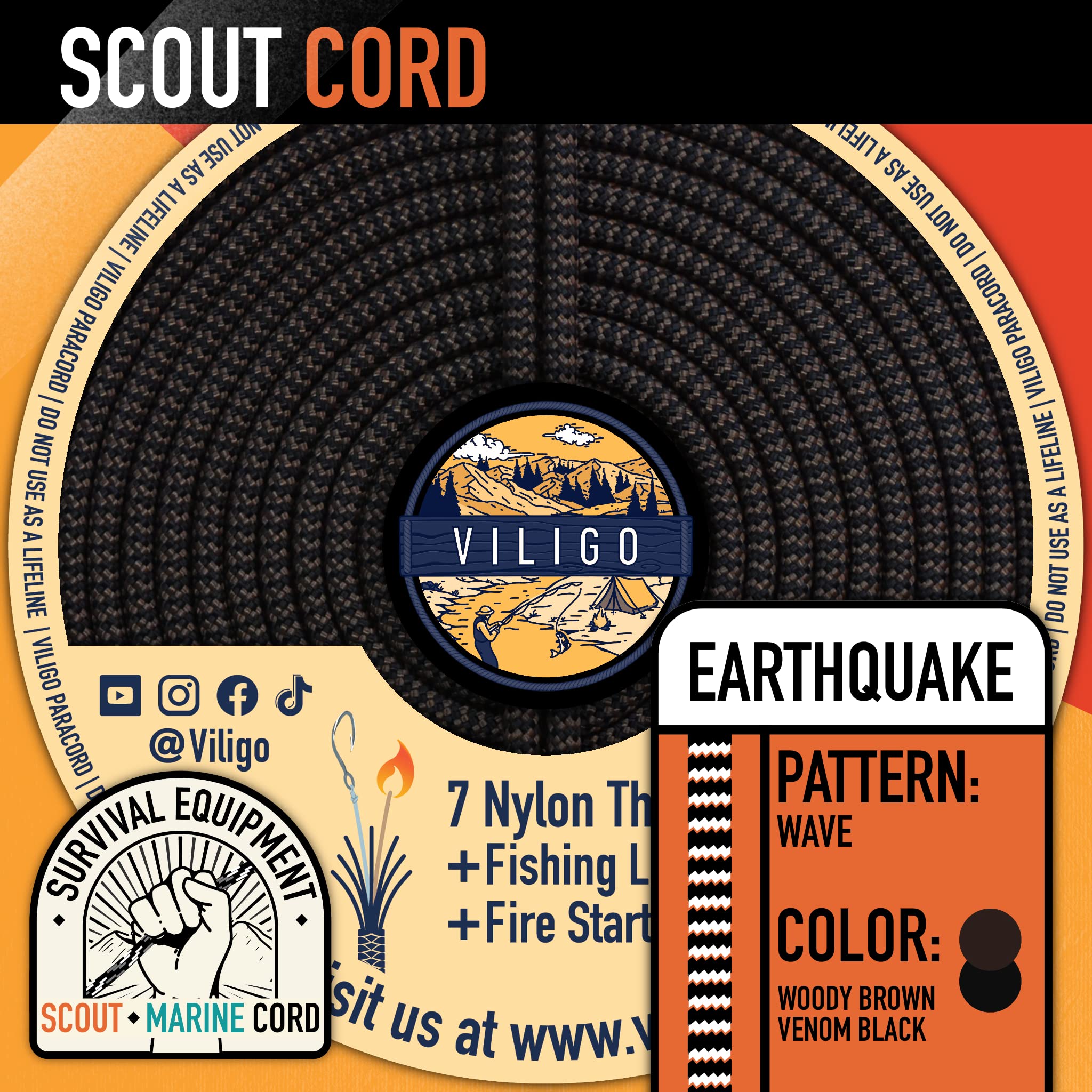 VILIGO Scout Cord, Nylon Braid (3.8mm), Made of 7 Nylon Strands, 1 Line and 1 Jute String - Image 2