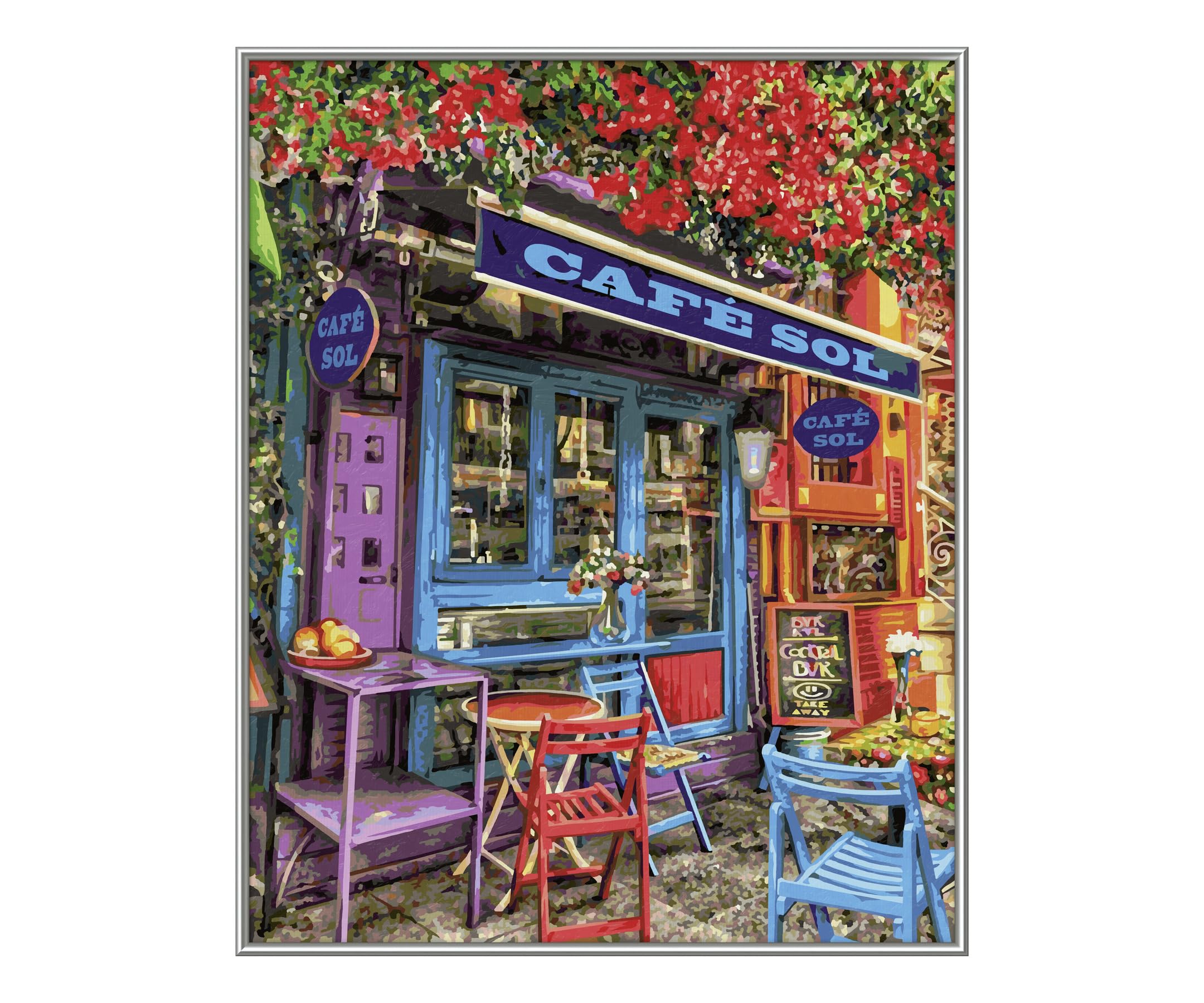 Schipper 609130903 Malowanie według numerów – kolorowa kawiarnia – obrazy dla dorosłych, łącznie z pędzlem i farbami akrylowymi, 40 x 50 cm