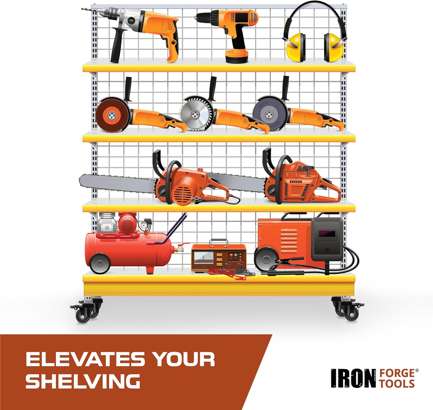 Iron Forge Tools Rolling Storage Rack Caster Wheels Heavy Duty - Set of 4 Locking Caster 3 Inch 1360 lb. Capacity for Boltless Self Locking Shelving Racks, Nylon and Steel Ball Bearing Wheels