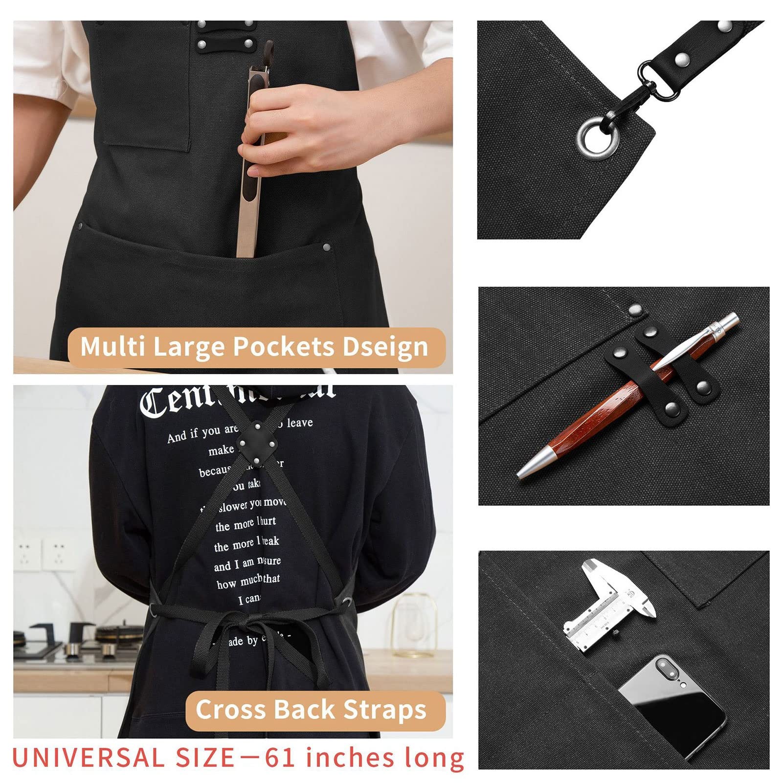 Fartuch szefa kuchni ， Fartuch Denim Bib Fartuch warsztatowy, fartuch narzędziowy, wytrzymały fartuch roboczy z woskowanego płótna, wielofunkcyjne fartuchy narzędziowe