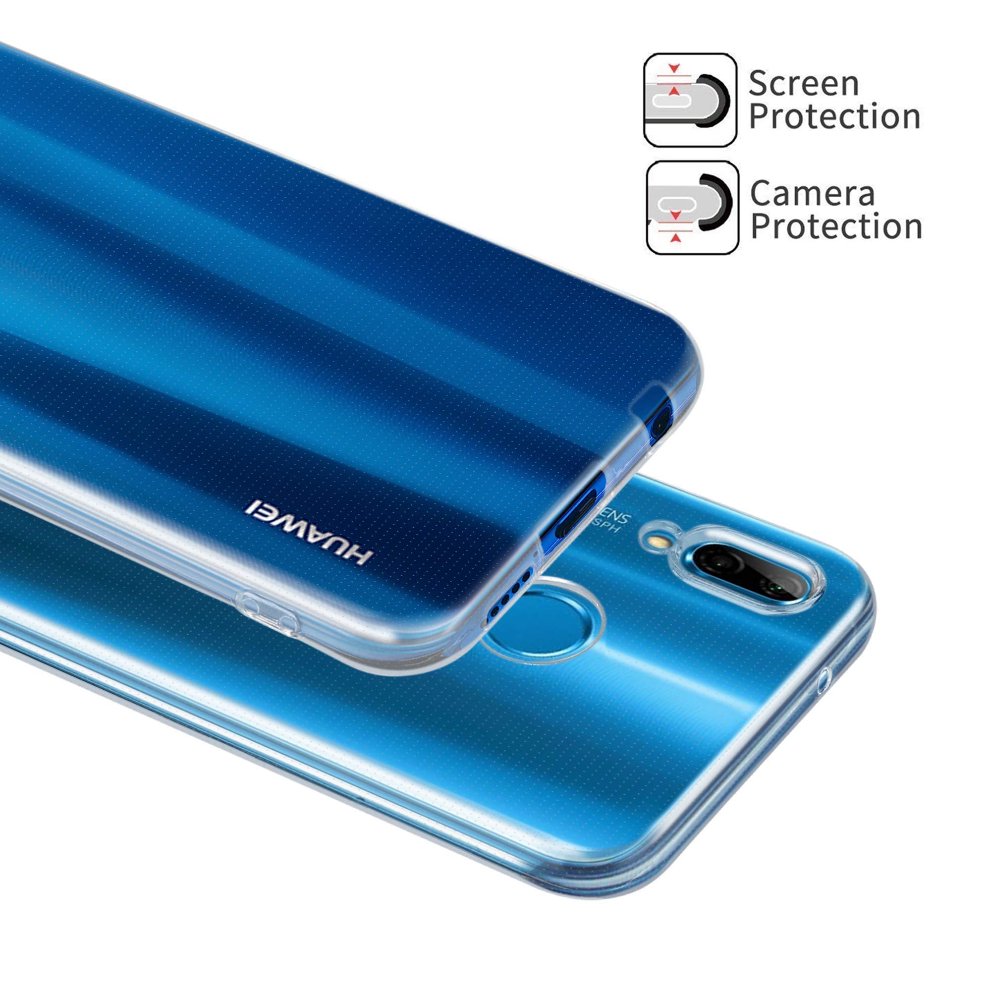 HSP Custodia trasparente compatibile con Huawei P20 Lite | Premium silicone TPU Case | Resistente ai graffi Resistente agli urti | Microdot | Cover protettiva perfettamente calzante morbida