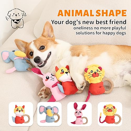 Miniatura 6 de Paquete de 4 juguetes de dentición para cachorros, juguete chirriante para mantenerlos ocupados, juguete de peluche con anillo TPR, juguetes