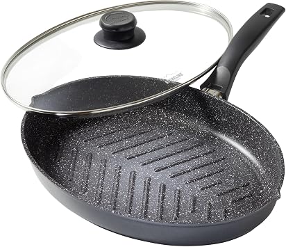 STONELINE XXL Fish and Schnitzel Pan 35 x 24 cm with Glass Lids Suitable for Induction Cookers