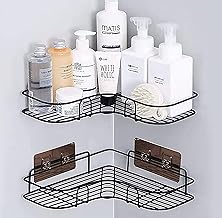 Genteel Self-Adhesive Shelves for Corner Walls for Bathroom Organizer - Bathrom Corner Shelf with Magic Sticker (Pack of 2, Black)