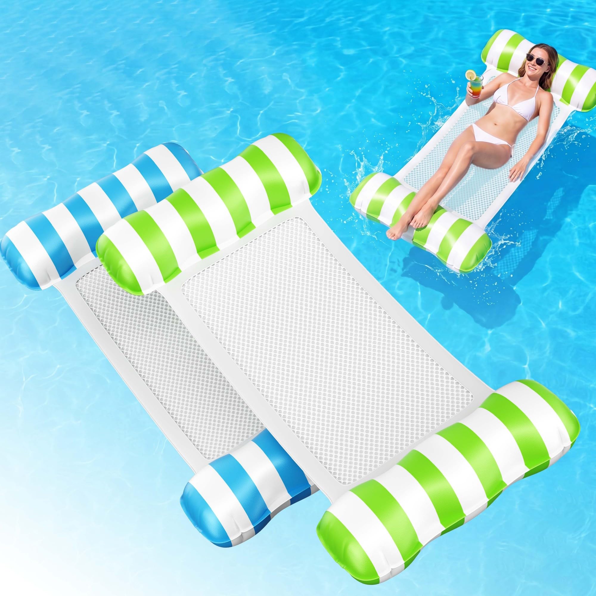 Adult Pool Floats 2 Pack, Inflatable Pool Hammock with 30mm PVC Tubes