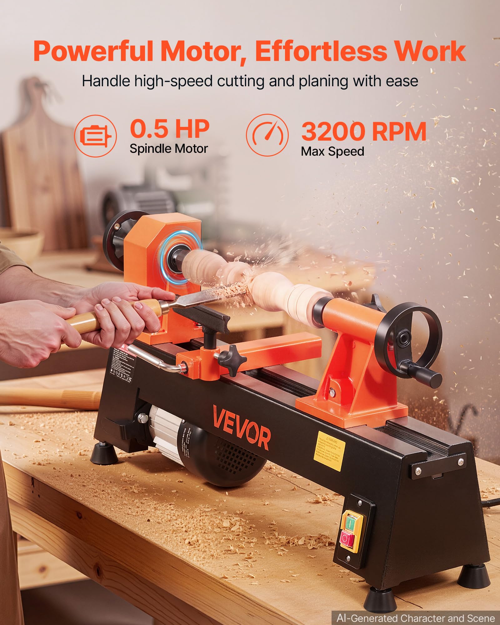 VEVOR Tornio per Legno da Banco 375 W 254 x 465 mm 5 Velocità Regolabili