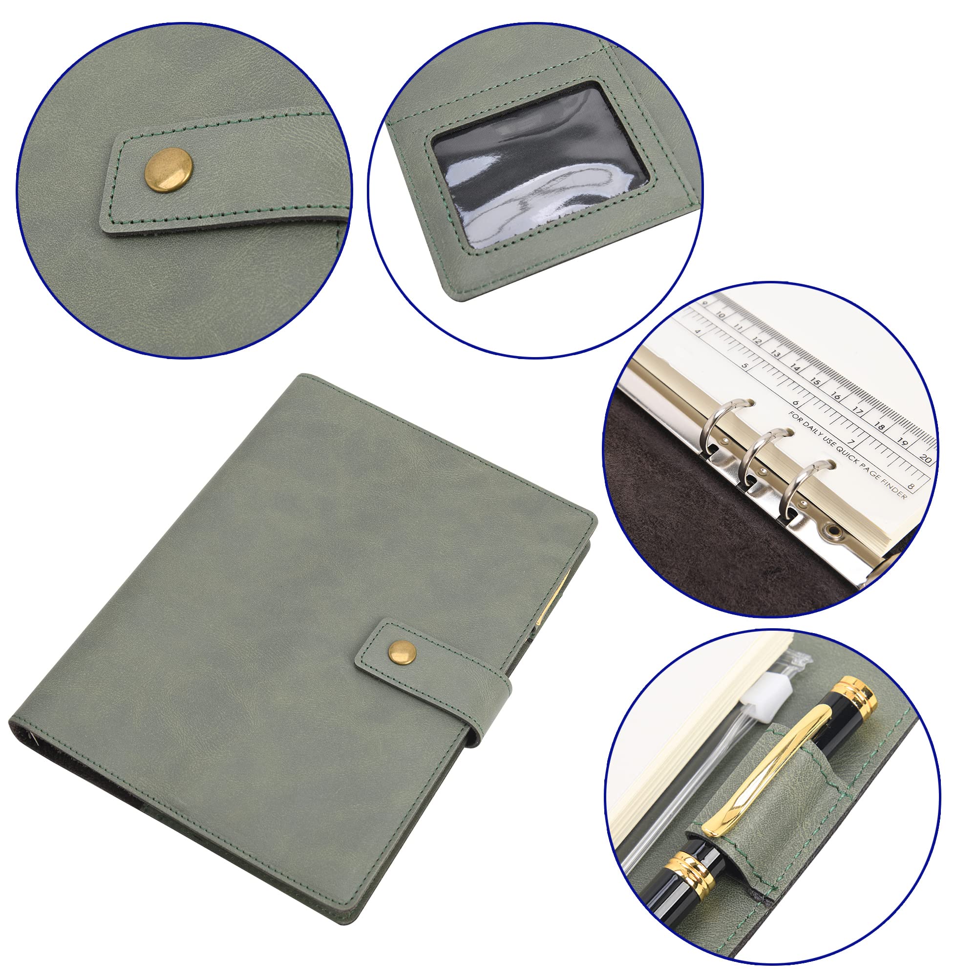Wonderpool Binder skórzany dziennik zestaw wielofunkcyjny do wielokrotnego napełniania notatnik spiralny pamiętnik - kratka w kropki papier i kieszenie wewnętrzne z prawdziwej (Kawowy, A5)