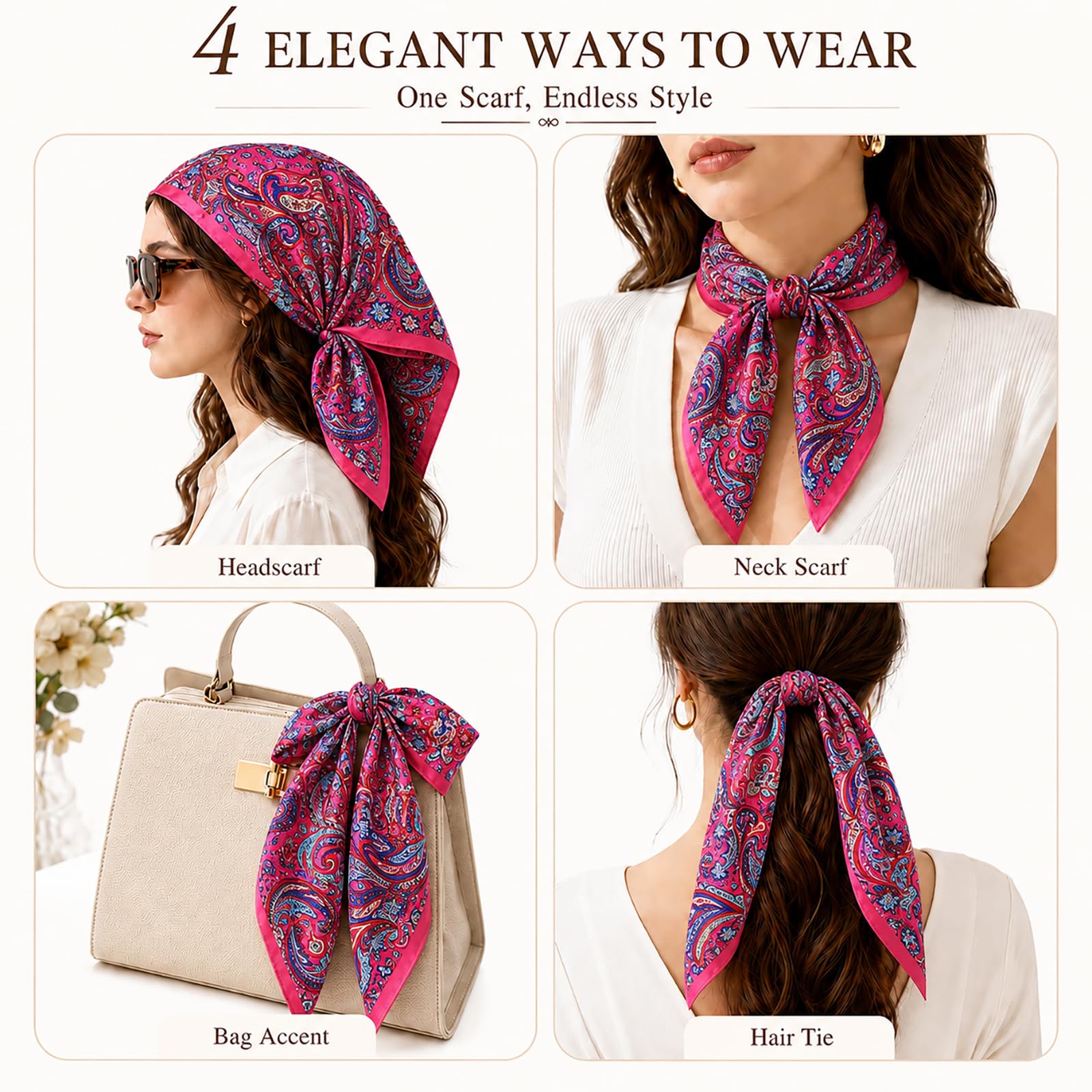 FAIRYGATE Damenschal Schal Tuch Blume Bandana Halstuch Kopftuch Schals 90 x 90 cm Bunte
