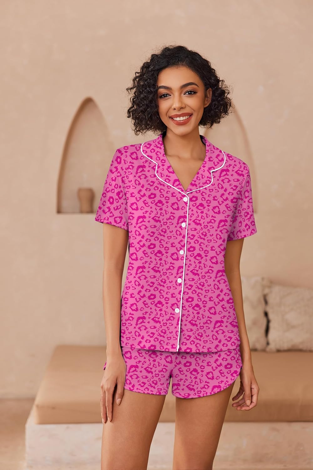 Ekouaer Pajamas for Women Set Button Up Sleepwear 2 Piece Pjs Lounge Set Short Sleeve Nightwear - Image 2