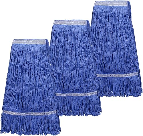 kCarpoly 3 paquetes de cabezal de trapeador pesado, de algodón azul de grado industrial, en forma de anillo, para uso húmedo, reemplazo de la