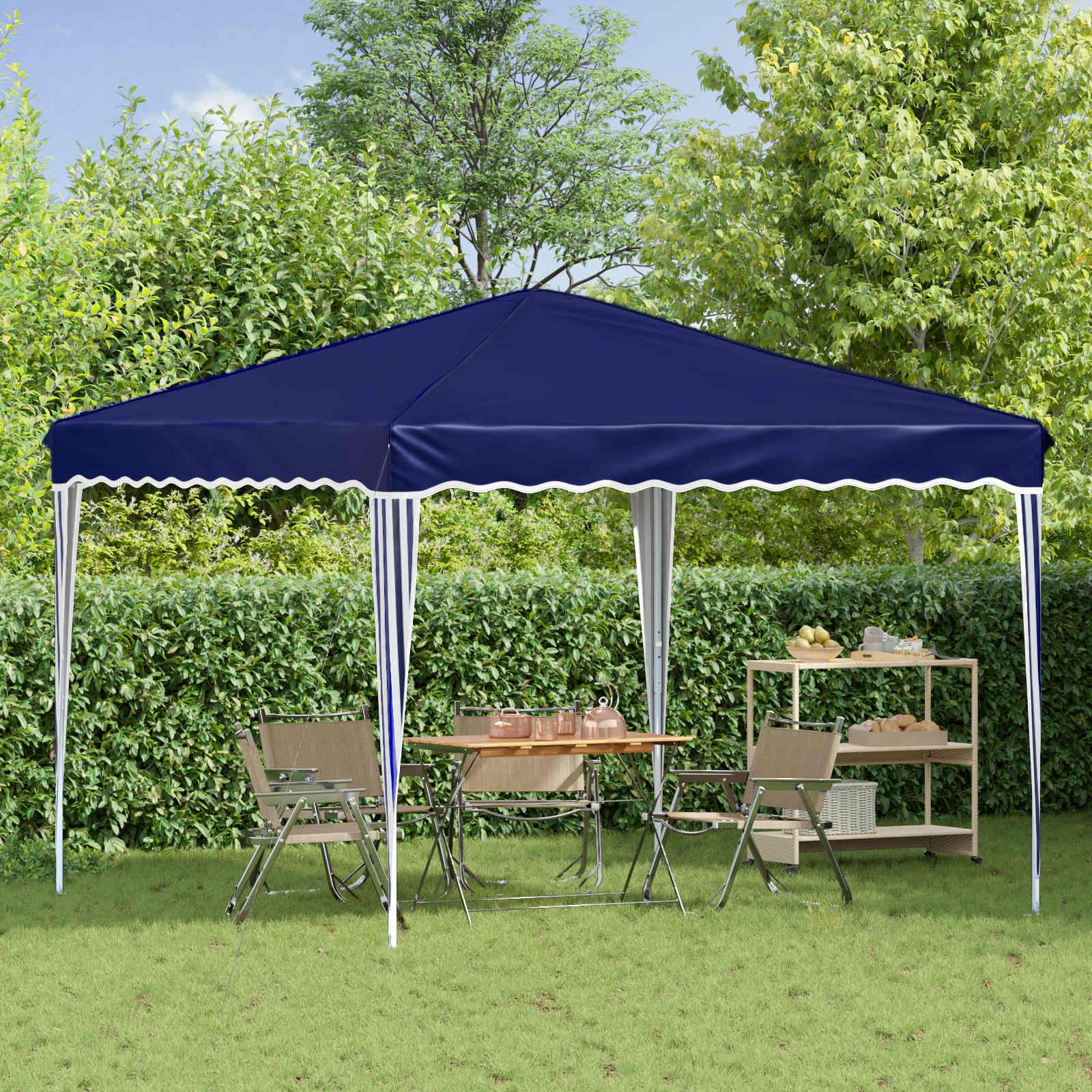 Namiot imprezowy Pop-up, niebieski, 288 x 288 x 245 cm, materiał Oxford, odporny na warunki atmosferyczne, z ochroną przed promieniowaniem UV, wytrzymała metalowa rama, w zestawie z linkami