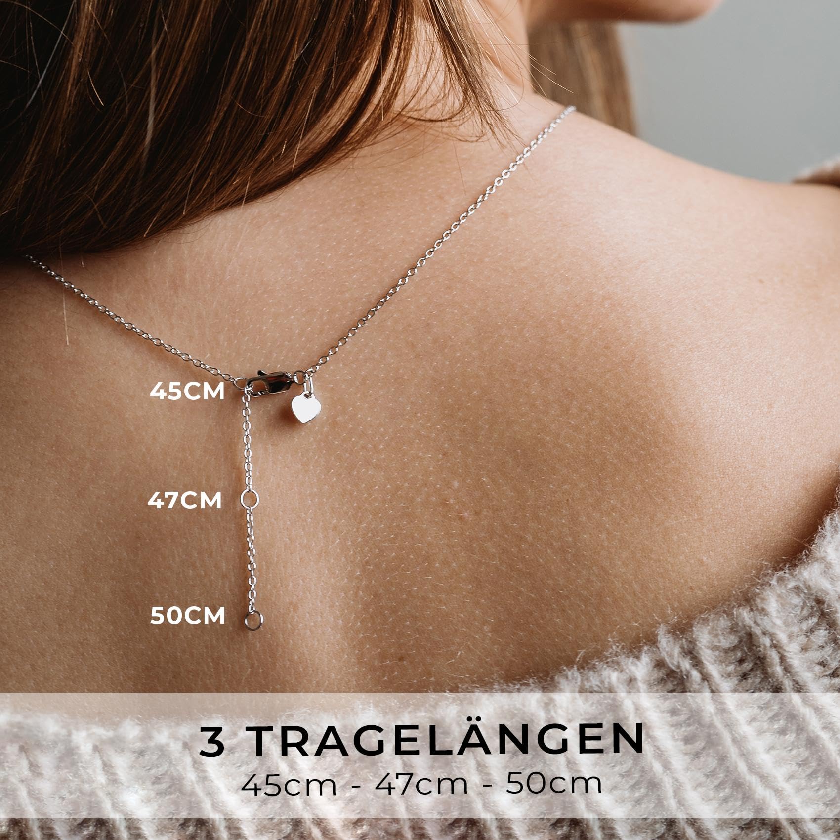 Amoonìc Herzkette Silber 925, Halskette Damen verstellbar 45-50cm | Herzanhänger "Ich liebe Dich" Echt Silber mit Steinen, Kette Damen mit Herz, Frauen Schmuck Geschenk für Sie Mama Freundin