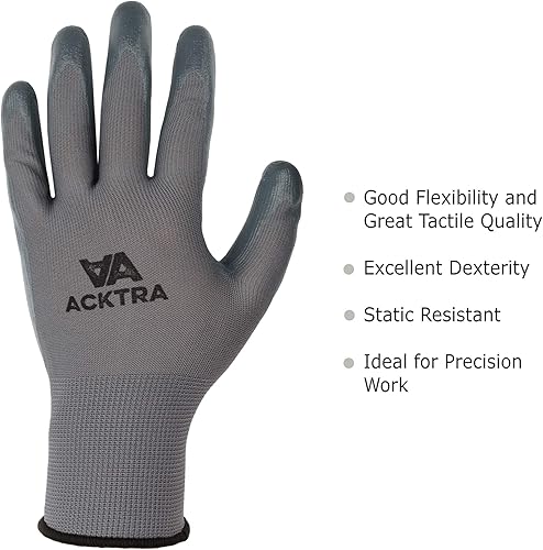 Miniatura 2 de Guantes de trabajo de seguridad con revestimiento de nitrilo, 12 pares, WG003 grisgris, XS