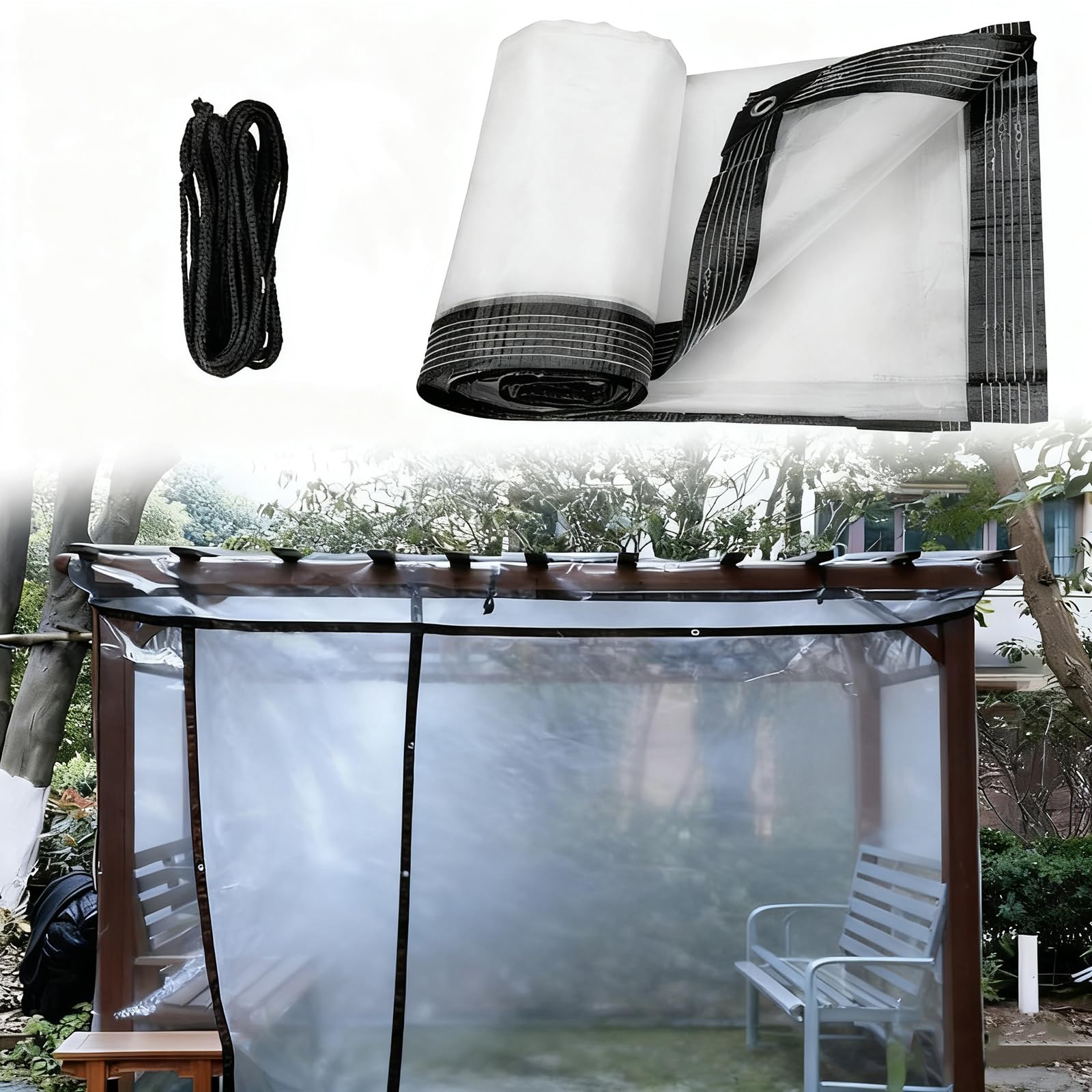 Lona transparente resistente al viento con protección UV exterior