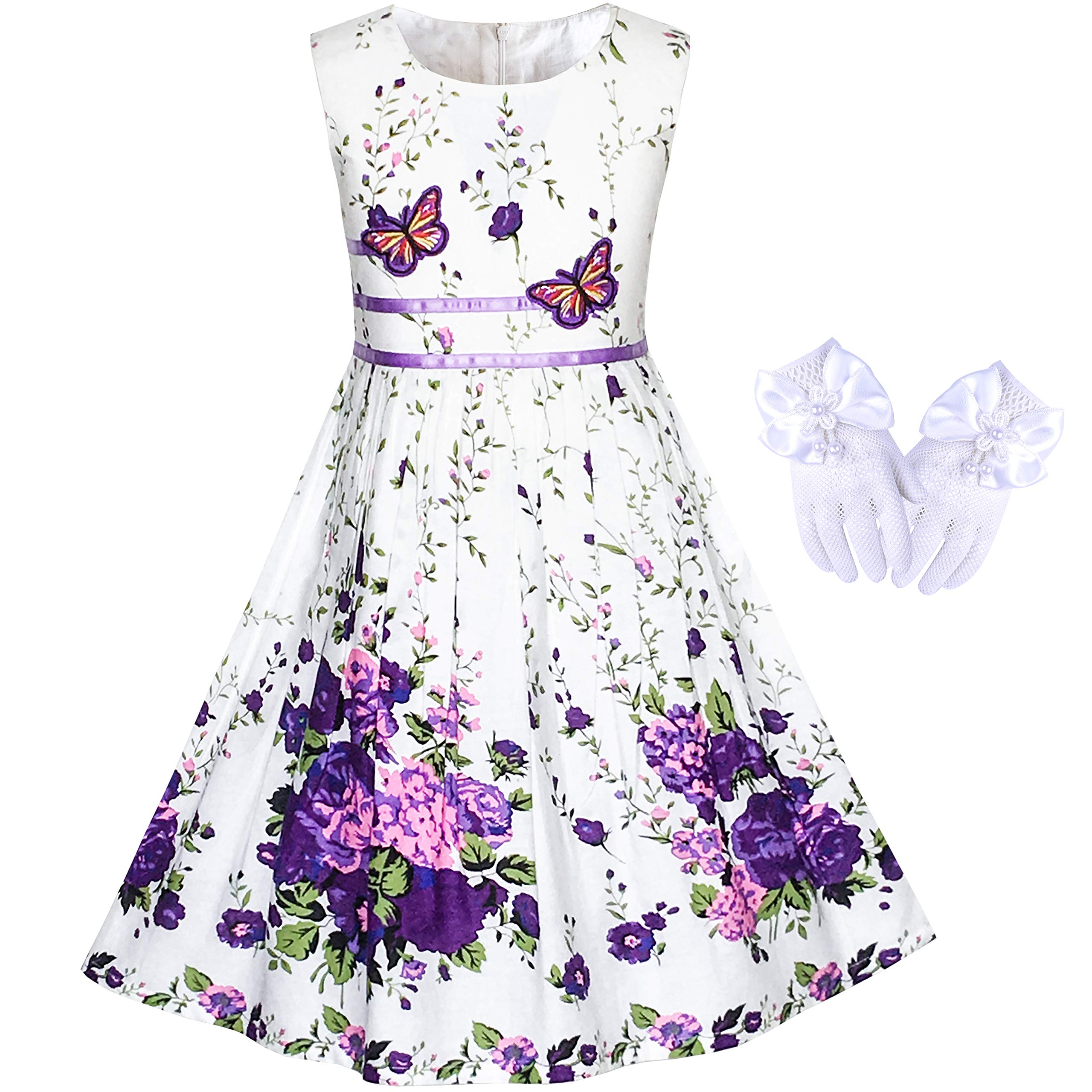 Sunny Fashion Vestido para niña Morado Rosa Flor Doble Corbata de moño Fiesta niños Sol 4-12 años