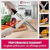 Elyrona - Fusil a aiguiser diamant professionnel 25 cm - aiguiseur couteaux pro - affuteur de couteaux plus efficace que pierre a aiguiser - fusil diamant compatible tous couteaux de cuisine - 3