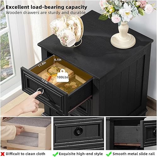 Miniatura 130 de Juego de 2 mesitas de noche estilo granja de 18" con estación de carga, cómoda con mesa auxiliar de 2 cajones para dormitorio, mesita de noche de