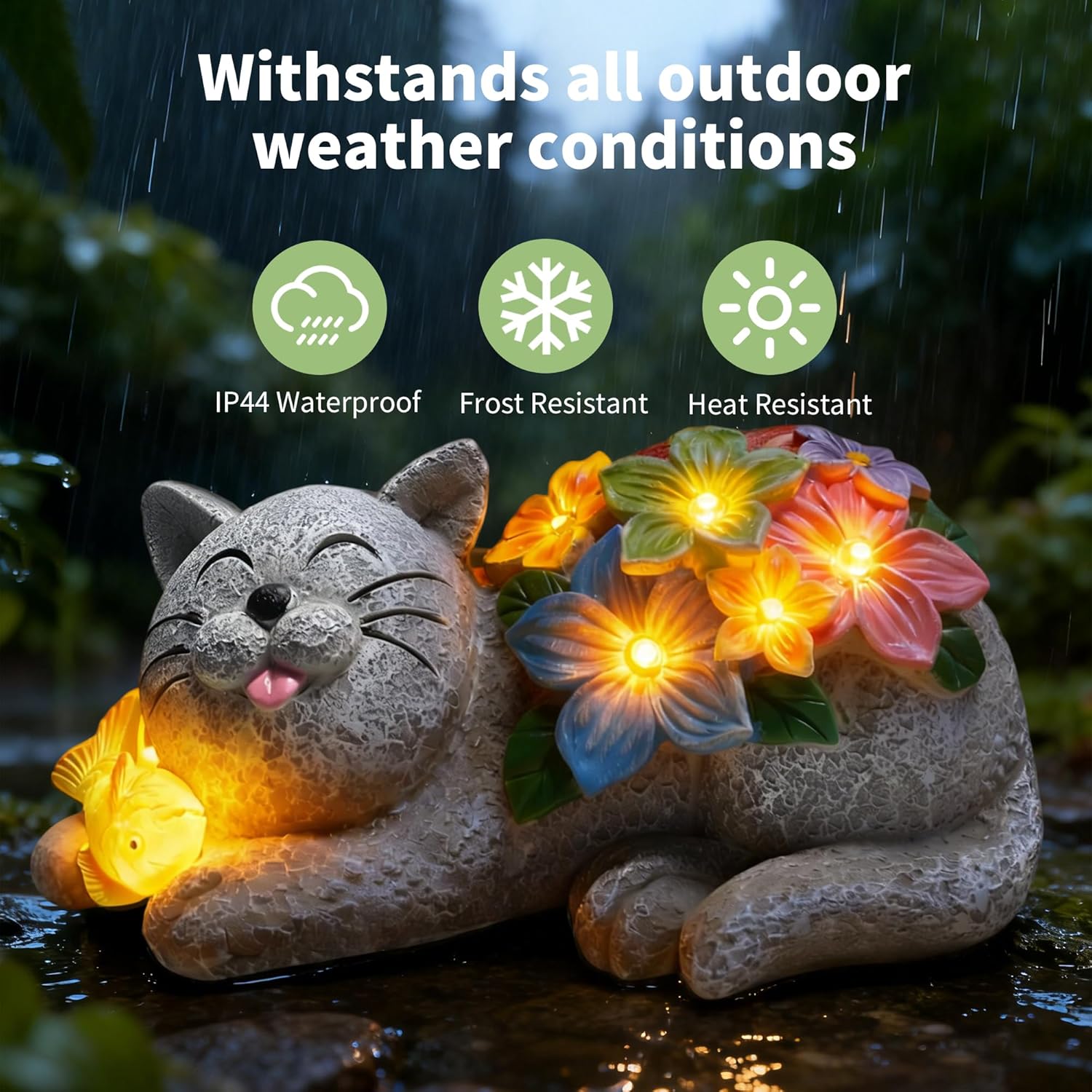 Solar Garden Outdoor Statues Cat Figurine Lights - Yard Decorations for Patio,Balcony,Lawn Ornaments - Unique Housewarming and Birthdays Gifts for Mom Women - Image 3