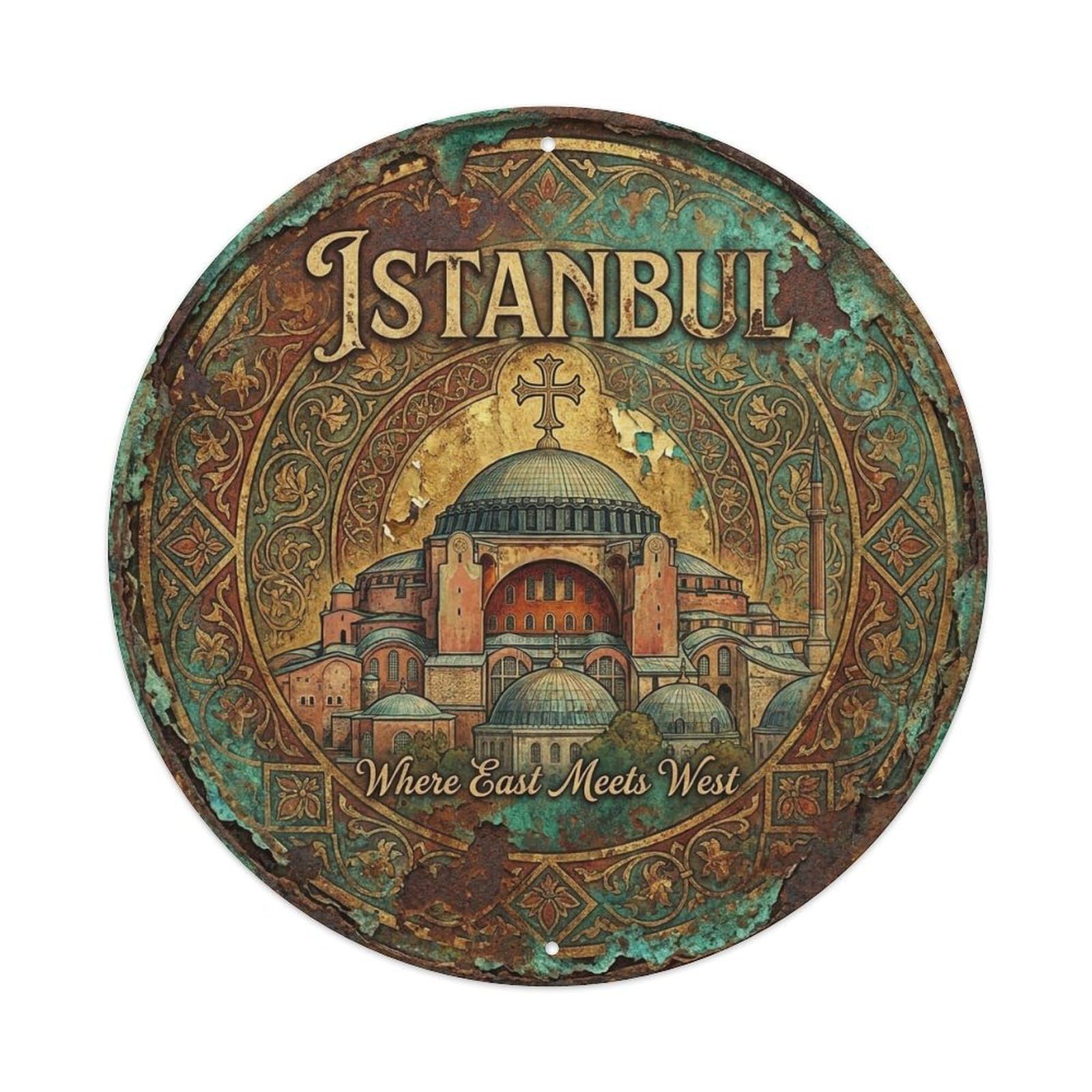 Vintage Travel Istanbul Turkey Byzantine Vintage Metal Tin Sign Plaque Wall Decor for Cafe, Club Bar, Office, Garden Metal Poster 8x8Inch