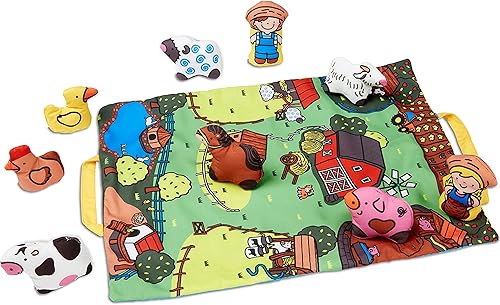 Miniatura 9 de Melissa & Doug Alfombra de juego Take-Along Farm para bebés y niños pequeños (19.25 x 14.5 pulgadas) con 9 animales, se pliega para ser una práctica
