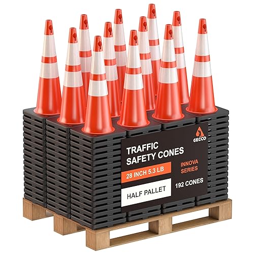 Miniatura 8 de GECCO ™ Paquete de 8 conos de tráfico naranjas de 28 pulgadas y 5.3 libras con agujero para la cadena, conos de seguridad, conos naranjas, conos de